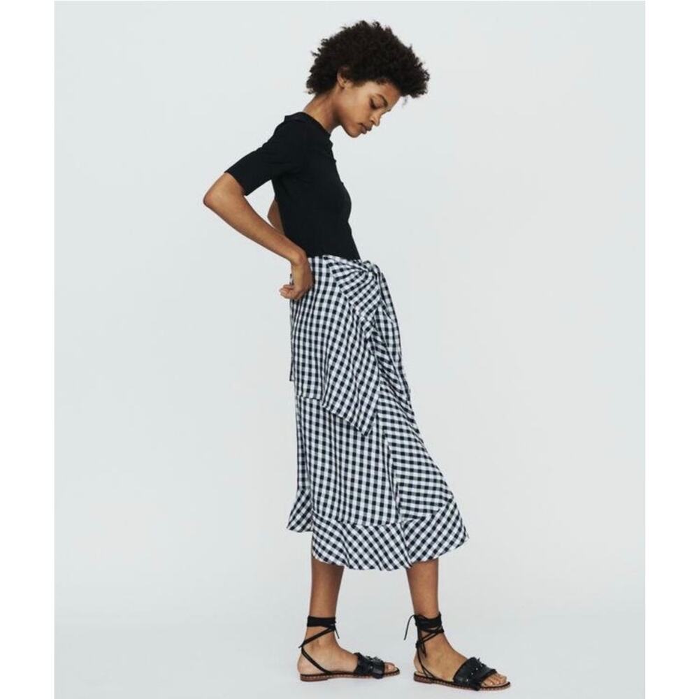 Maje Rapri Black & White Gingham Jersey & Skirt Midi Dress Size US Large (3) - Picture 5 of 12